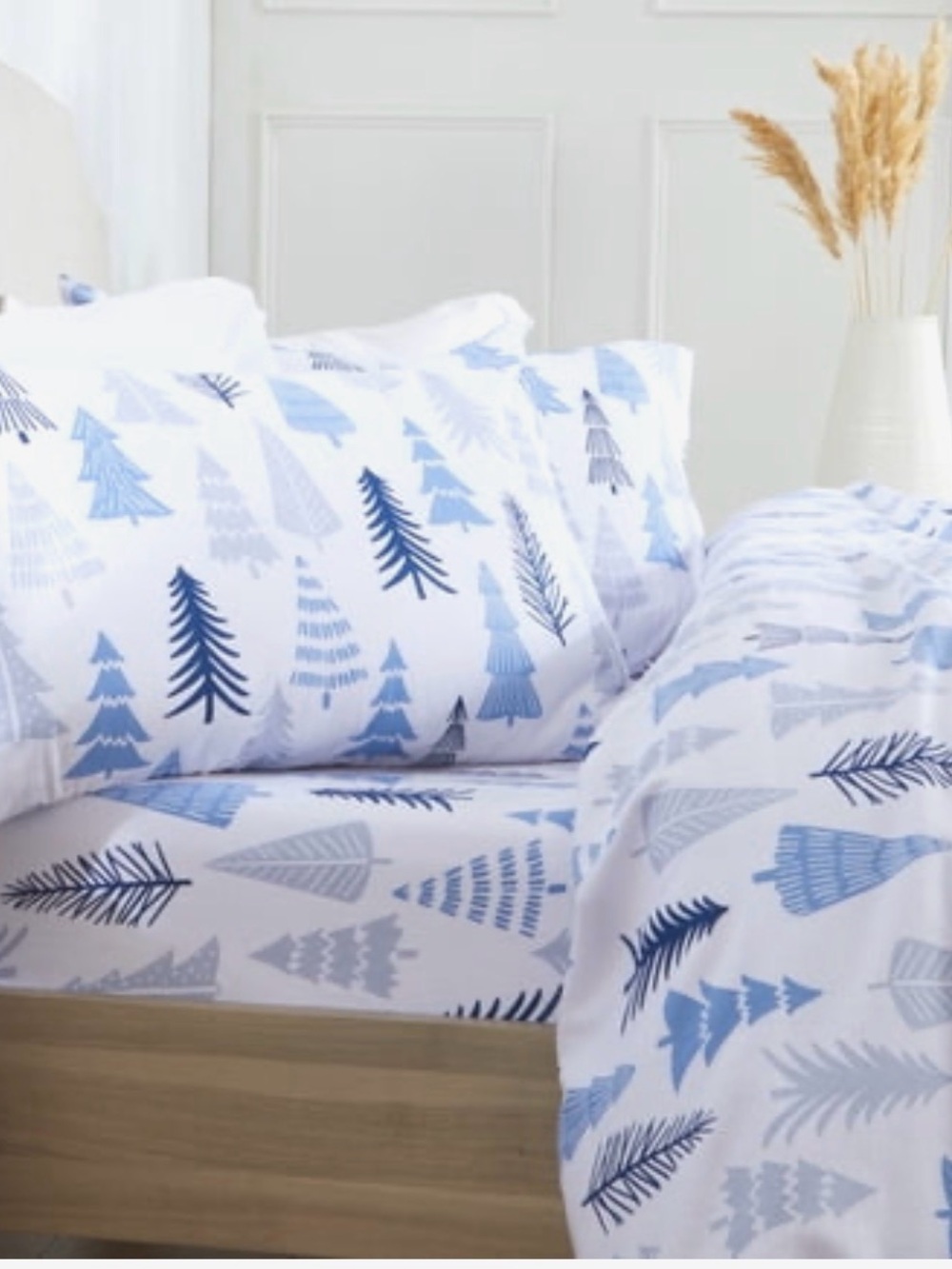 Market&Place flannel Holiday trees queen sheet set NEW